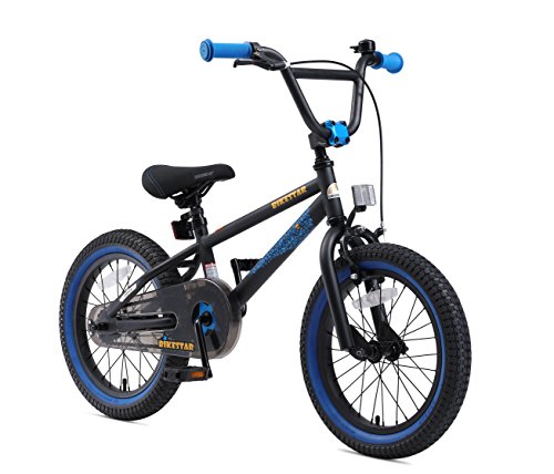 BIKESTAR Bicicleta Infantil para niños y niñas a Partir de 4 años | Bici 16 Pulgadas con Frenos | 16" Edición BMX Negro Azul