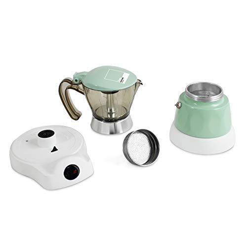 Bimar Moka Electrica Pantone sin Cable por 4 Tazas PMS500, Parada Automática y Manual, Café Caliente por 30' Gracias a la Función"Mantener Caliente", Acoplamiento Rápido, Caldera de Aluminio, 400W