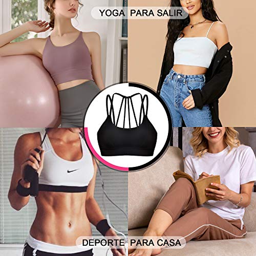 Bingrong Sujetador Deportivo de Entrenamiento Mujer Alto Impacto Yoga Fitness Running Camisetas sin Mangas Sin Costuras Acos Ropa Interior Almohadillas Extraíbles Bra Deporte Push Up (Negro, X-Large)