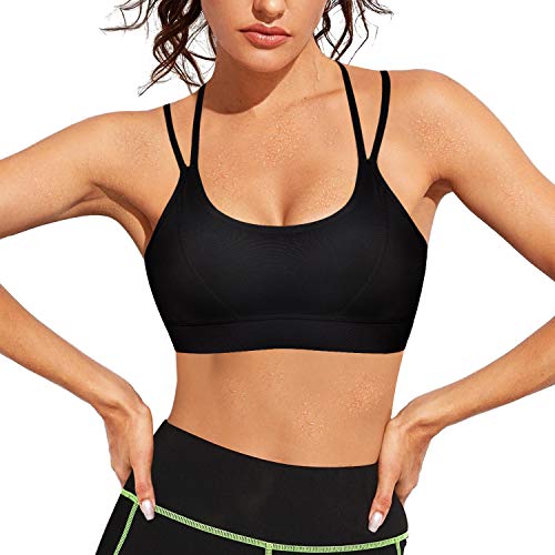 Bingrong Sujetador Deportivo de Entrenamiento Mujer Alto Impacto Yoga Fitness Running Camisetas sin Mangas Sin Costuras Acos Ropa Interior Almohadillas Extraíbles Bra Deporte Push Up (Negro, X-Large)