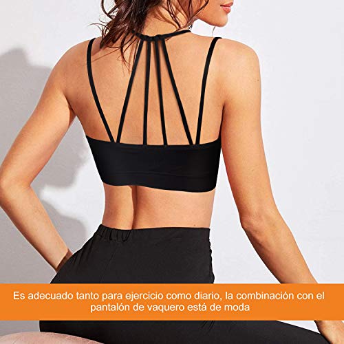 Bingrong Sujetador Deportivo de Entrenamiento Mujer Alto Impacto Yoga Fitness Running Camisetas sin Mangas Sin Costuras Acos Ropa Interior Almohadillas Extraíbles Bra Deporte Push Up (Negro, X-Large)