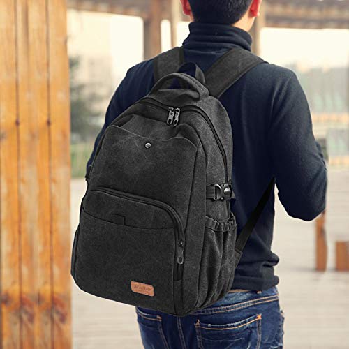 Bioasis Mochila de 40L, Unisex Vintage Mochila para Portátil Mochila Vintage Mochila de Lona Retro Mochila para Hombre Deportes al Aire Libre, Negro