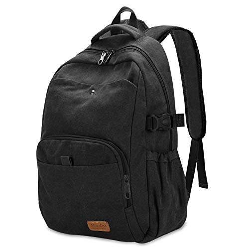 Bioasis Mochila de 40L, Unisex Vintage Mochila para Portátil Mochila Vintage Mochila de Lona Retro Mochila para Hombre Deportes al Aire Libre, Negro