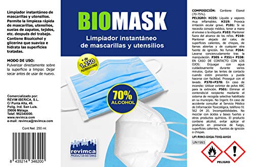 BIOMASK - Spray limpiador instantáneo de mascarillas. Aerosol antibacteriano. Mata todos los gérmenes