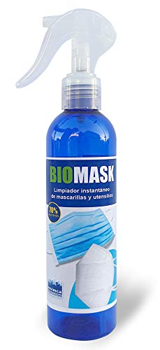 BIOMASK - Spray limpiador instantáneo de mascarillas. Aerosol antibacteriano. Mata todos los gérmenes