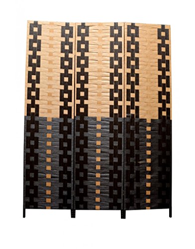 Biombo Seaparador de ambientes, Bambú Natural y Papel Trenzado Negro/Natural 180 x 135 cm - Hogar y más