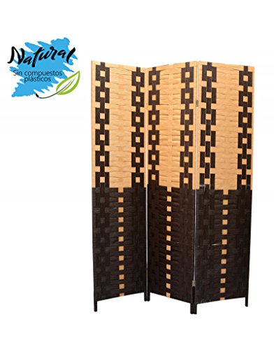 Biombo Seaparador de ambientes, Bambú Natural y Papel Trenzado Negro/Natural 180 x 135 cm - Hogar y más