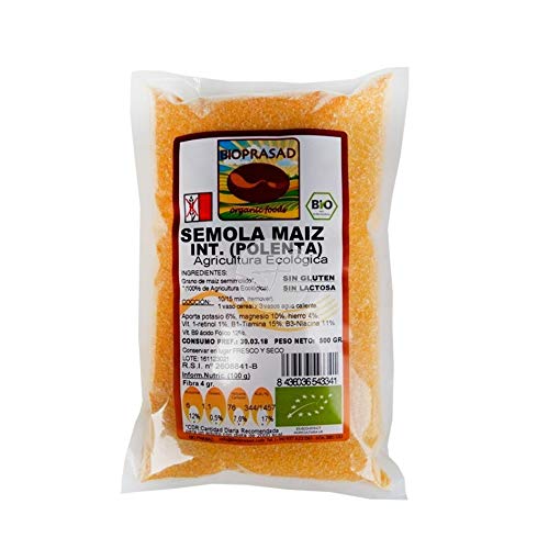 Bioprasad - Semola Integr Maiz Polenta Bio 500 Gramos - Sin Gluten Sin Lactosa - Procedente De Agricultura Ecológica