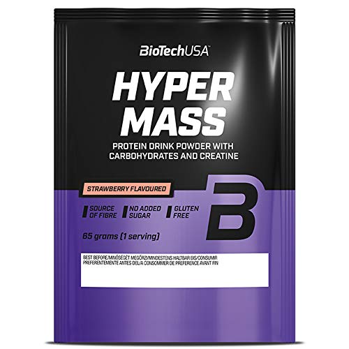 Biotech USA Hyper Mass - Bolsa de 65 g de fresa, hidratos de carbono, proteínas y ácidos grasos esenciales + pegatina C.P.Sports