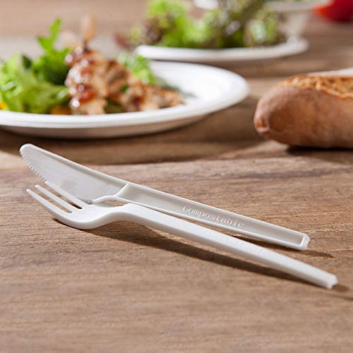 BIOZOYG Tenedor Reutilizable plástico Blanco orgánico Cubiertos Tenedor plástico I Tenedor compostables I Bio-plástico CPLA Cubiertos Biodegradable I 50X Tenedores de plástico Reutilizable 16,3 cm