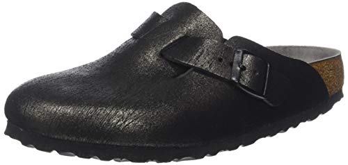 Birkenstock Boston, Zuecos para Mujer, Negro (Washed Metallic Antique Black Washed Metallic Antique Black), 38 EU