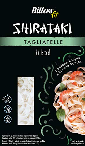 Bitters Shirataki Fit Pasta, fideos de forma Tagliatelle, sin gluten, paquete de 4 x 390 gr