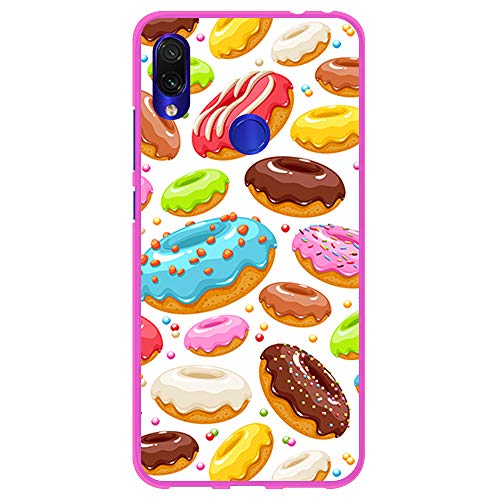 BJJ SHOP Funda Rosa para [ Xiaomi Redmi Note 7 ], Carcasa de Silicona Flexible TPU, diseño: Donuts Dulces con azucar Glass y virutas