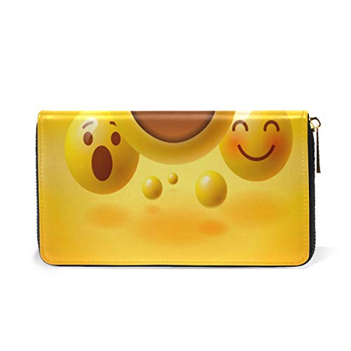 BKEOY - Cartera de Piel auténtica con Cremallera, diseño de emoticonos de Flores