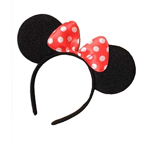 Black Minnie Mouse Ears on Alice Band with Red and White Spotted Bow