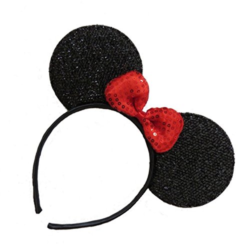 Black Sparkly Glitter Mouse Ears Alice Hair Band Headband Fancy Dress Party Hen