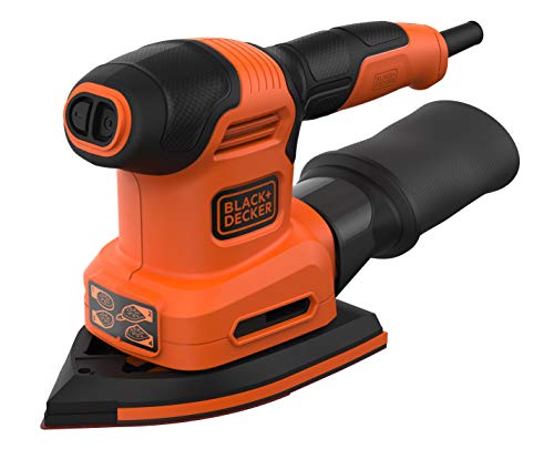 Black+Decker BEW200-QS Lijadora 4 en 1 Mouse/Rotorbital, 200 W, incluye 6 hojas, 2 platinas y accesorio para detalles