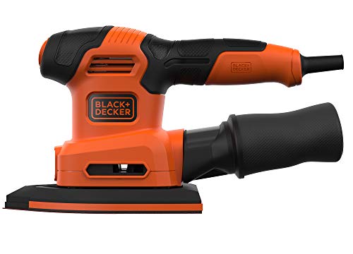 Black+Decker BEW200-QS Lijadora 4 en 1 Mouse/Rotorbital, 200 W, incluye 6 hojas, 2 platinas y accesorio para detalles