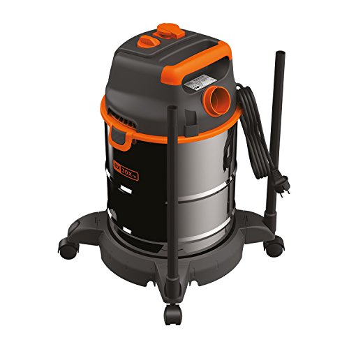 Black+Decker BXVC30XTDE Aspirador multiuso de sólidos y líquidos (1600 W, 30 l, Acero Inox) con toma para herramientas eléctricas integrada