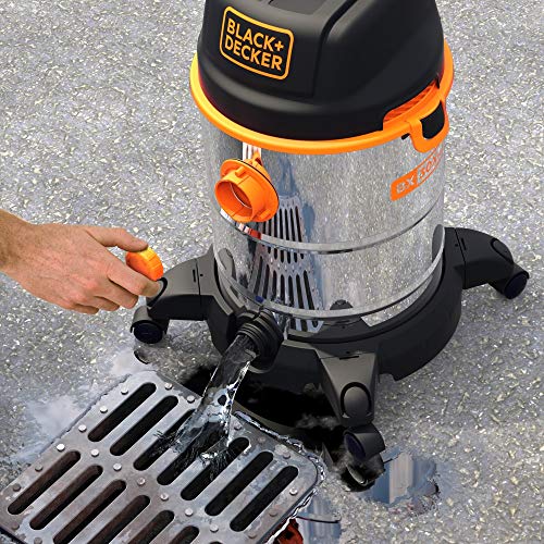 Black+Decker BXVC30XTDE Aspirador multiuso de sólidos y líquidos (1600 W, 30 l, Acero Inox) con toma para herramientas eléctricas integrada