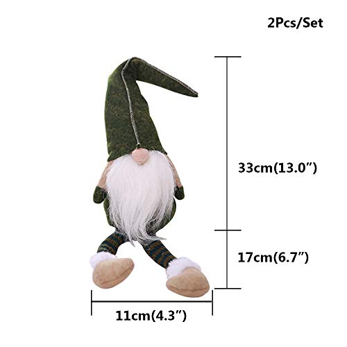 BLEVET 2PCS Muñeca de Navidad Hecha a Mano Fiesta de Año Gnomo Figuras Adornos De Navidad Decoraciones MZ007 (Green)