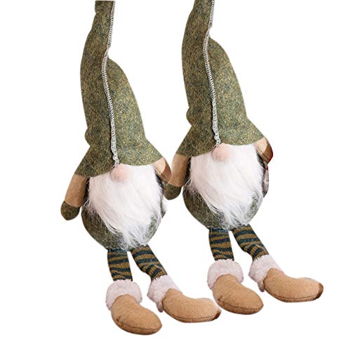 BLEVET 2PCS Muñeca de Navidad Hecha a Mano Fiesta de Año Gnomo Figuras Adornos De Navidad Decoraciones MZ007 (Green)