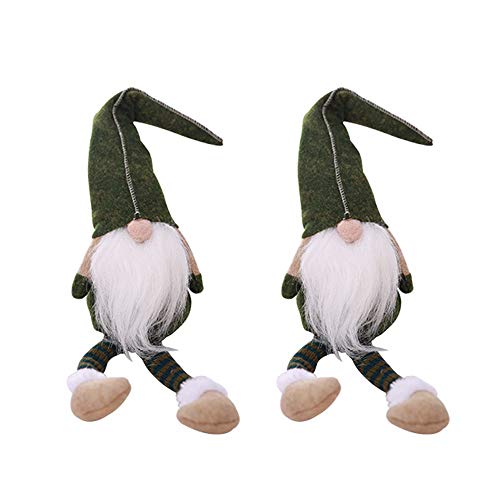 BLEVET 2PCS Muñeca de Navidad Hecha a Mano Fiesta de Año Gnomo Figuras Adornos De Navidad Decoraciones MZ007 (Green)