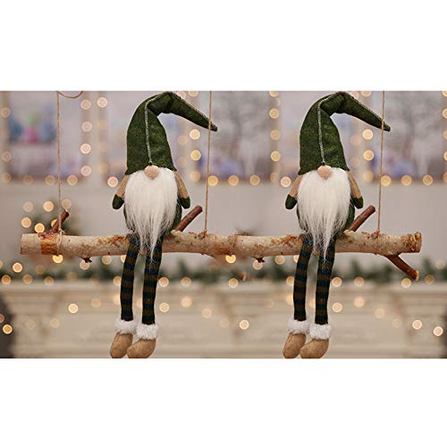 BLEVET 2PCS Muñeca de Navidad Hecha a Mano Fiesta de Año Gnomo Figuras Adornos De Navidad Decoraciones MZ007 (Green)