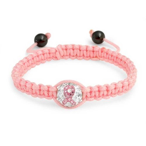 Bling Jewelry Pink Lazo Sobreviviente del Cáncer Pave Cristal Ball Shamballa Inspirado Pulsera para Mujer Rosa Cadena Cordón Ajustable