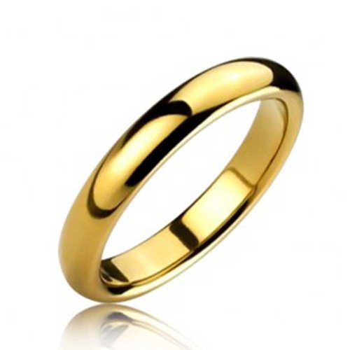 Bling Jewelry Simple Simple cúpula Delgada Parejas Pulseras de Boda de Titanio Pulido 14K Oro Chapado Anillo para los Hombres para Las Mujeres Comodidad Ajuste 4mm