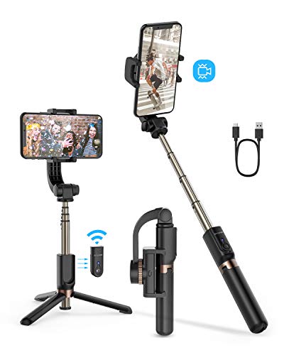 BlitzWolf Palo Selfie Trípode Estabilizador One-Axis Gimbal Estabilizador con Equilibrio Automático Antivibración, Seflie Stick Bluetooth para iPhone Samsung Huawei Android(Negro)