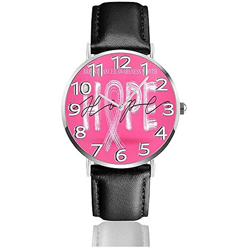 Blog-Breast-Cancer-Awareness Watches Reloj De Pulsera De Cuero De PU Duradero Reloj De Cuarzo Life Silence con Acero Inoxidable Plateado