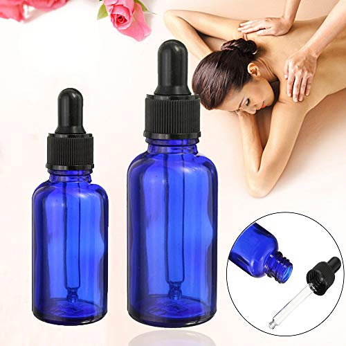 BlueXP 4 Pieza Azul Ámbar Botellas 10ml 20ml Marrón Frasco de Vidrio Ámbar con Cristal y Goma Pipeta para Aromaterapia Aceite Esencial y Perfume Medicina Líquidos Etc