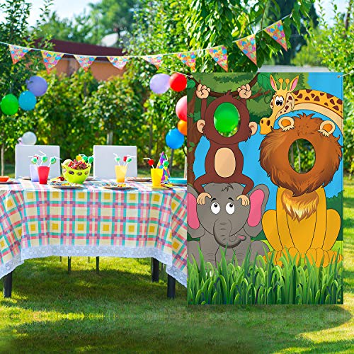 Blulu Decoraciones de Animales de Selva Accesorios de Fiesta de Cumpleaños, Foto Props de Tela Extra Grande Materiales de Juego de Animales de Selva Divertidos, 59 x 39,4 Pulgadas