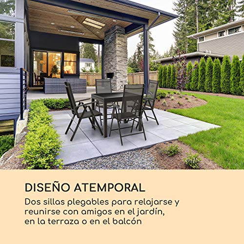 Blumfeldt Almeria Garden Silla para Exteriores - Plegable, Lote de 2, 56,5 x 107 x 68 cm, Respaldo reclinable en 7 Posiciones, Tejido Transpirable y Resistente al Agua, Aluminio, Antracita