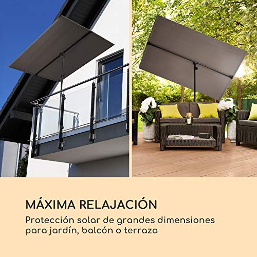 blumfeldt Flex-Shade L Sombrilla - Protección Solar UV 50, Superficie 130 x 180 cm, Ajustable, Poliester hidrorrepelente, Revestimiento hidrófugo, Pie de Apoyo Aluminio, Compacto, Gris