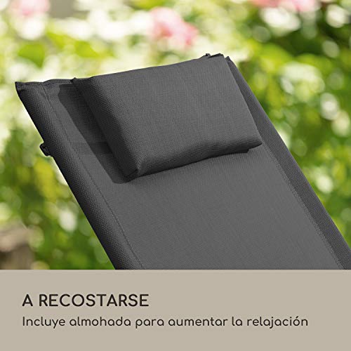 blumfeldt Nantes Tumbona Mecedora - Base de Acero Tubular Robusto, Recubrimiento de Polvo, Ergonómica, Base oscilante, Permeable, Carga máx. 150 kg, Almohada incluída, Protección antivuelco, Gris