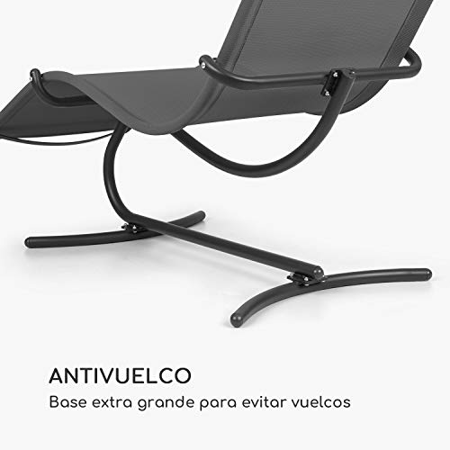 blumfeldt Nantes Tumbona Mecedora - Base de Acero Tubular Robusto, Recubrimiento de Polvo, Ergonómica, Base oscilante, Permeable, Carga máx. 150 kg, Almohada incluída, Protección antivuelco, Gris