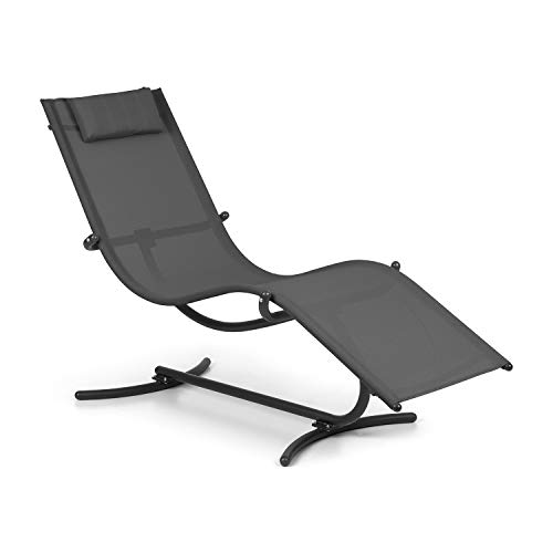 blumfeldt Nantes Tumbona Mecedora - Base de Acero Tubular Robusto, Recubrimiento de Polvo, Ergonómica, Base oscilante, Permeable, Carga máx. 150 kg, Almohada incluída, Protección antivuelco, Gris