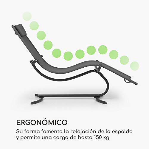 blumfeldt Nantes Tumbona Mecedora - Base de Acero Tubular Robusto, Recubrimiento de Polvo, Ergonómica, Base oscilante, Permeable, Carga máx. 150 kg, Almohada incluída, Protección antivuelco, Gris