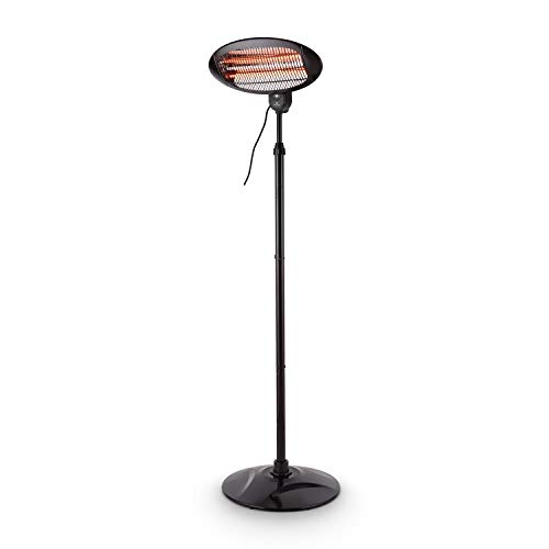 Blumfeldt Shiny Hot Roddy Estufa de terraza - Calefactor de pie Infrarrojo, Radiador de Calor para Patio, 2000 W MAX, 3 Tubos calefactores en Cuarzo, 3 Niveles, hasta 15 m2, Negro