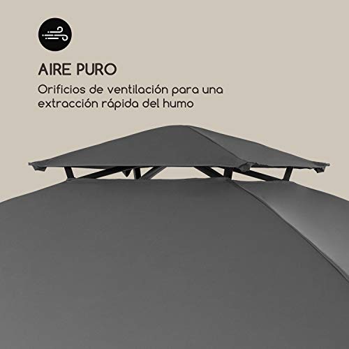 Blumfeldt Steakhouse al Sur pabellón – techo para barbacoas, 244 x 260 x 152 cm, para la lluvia y del sol, poliéster de 160 g impemeable y retarda la ignición, postes de 4 x 4 cm de acero, gris oscuro