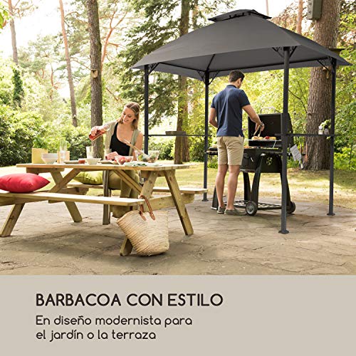 Blumfeldt Steakhouse al Sur pabellón – techo para barbacoas, 244 x 260 x 152 cm, para la lluvia y del sol, poliéster de 160 g impemeable y retarda la ignición, postes de 4 x 4 cm de acero, gris oscuro