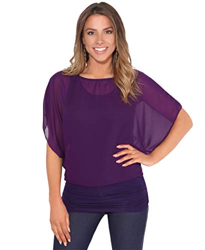 Blusas Camisas Mujer Elegante Grande Top Bonita Fiesta Transparente Juvenil Tallas Grandes Fiesta Moda, (Morado (3559), 36 EU (08 UK)), 3559-PUR-08