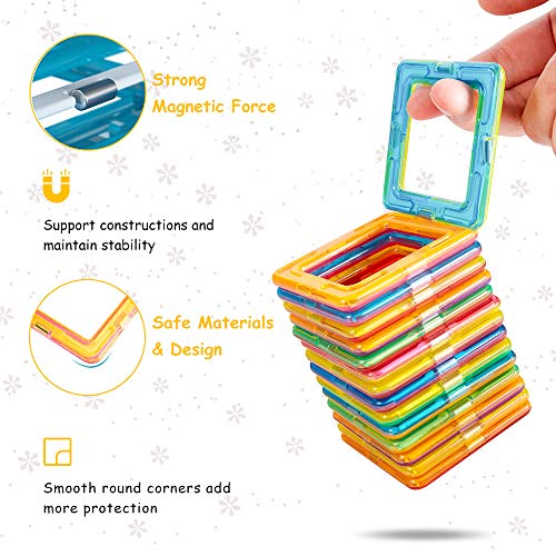 Blusmart Bloques Magnéticos, Juguete Educativo de Construcción Stem 158PCS 3D, Incluye Tarjetas de números, Tarjetas del Alfabeto, Ruedas de la Fortuna y Bolsa de Viaje para niños a Partir de 3 años