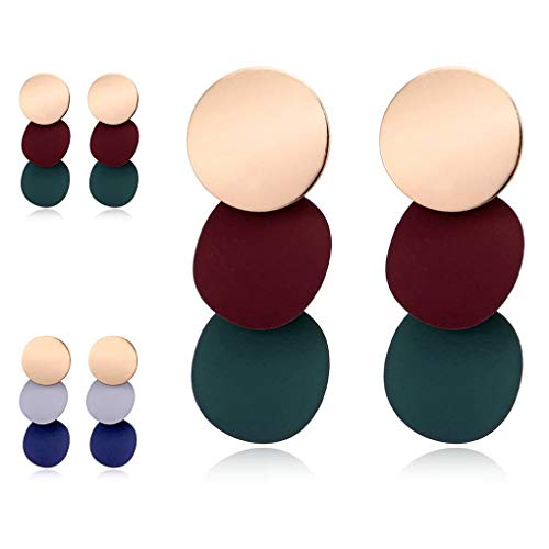 Bobury Las Mujeres Elegantes Pendientes desiguales Redondas de Metal Brillante geométrica de aleación de Zinc Earstud Regalo de la joyería del oído de 3 Colores