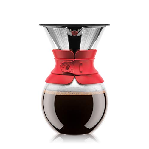 Bodum - 11571-294S - Pour Over - Cafetera de Goteo con Filtro Dorado - 1.0 l - Color Rojo