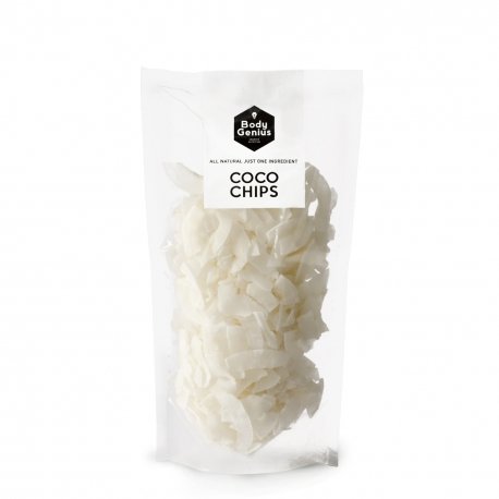 BODY GENIUS Coco Chips. 100g. Láminas de Coco Finas y Crujientes. 100% Natural. Sin azúcar. Ideal Como Snack y para Recetas. Ideal Para Deportistas.