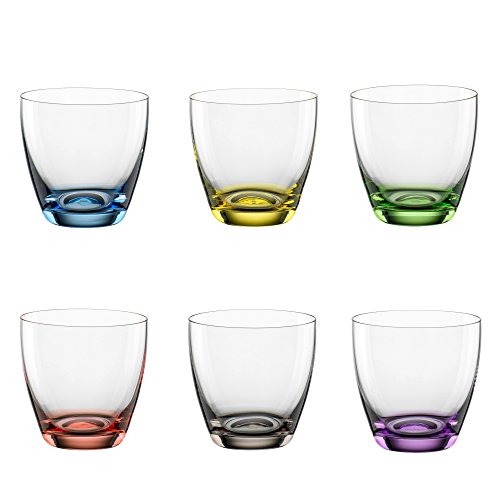 Bohemia Cristal 093 006 165 Viva Colori - Juego de 6 vasos de cristal (300 ml, base decorada de colores)