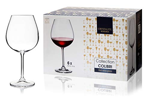 Bohemia - Juego de 6 copas de vino de cristal blanco o tinto de 650 ml, caja de regalo de cristal puro, apto para lavavajillas, transparente perfecto para el hogar, restaurantes y fiestas.